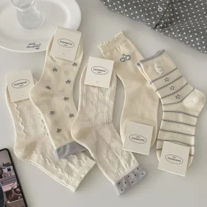 Summer Breathable Women’s Cute Printed Cotton Socks Korean Style Minimalist Women’s Socks