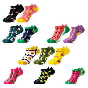 Summer Casual Colorful Men Ankle Low Cut Cotton Breathable Socks Fruit Pattern Cute Socks