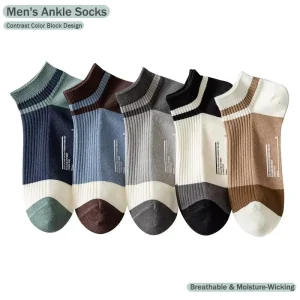 Summer Casual Men’s Ankle Socks Combed Cotton Boat Socks Breathable Sweat Absorbing Antibacterial Customizable Logo