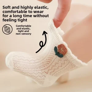 Summer Children’s Knitted Socks Mesh Thin Cotton Baby Mid-Tube Seamless Lace Bow Sweat-Absorbent Socks
