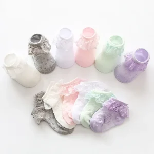 Summer Cotton Infant Newborn Socks With Lace Ruffle Pink Girls Baby Lace Socks