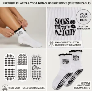 Summer Design Pialtes Studio Custom Socks Cute Ruffle Embroidery Pilates Grip Socks