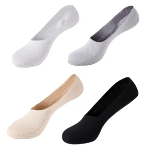 Summer Ice Silk Thin Breathable White Black Men Mesh Invisible No Show Socks Non Slip