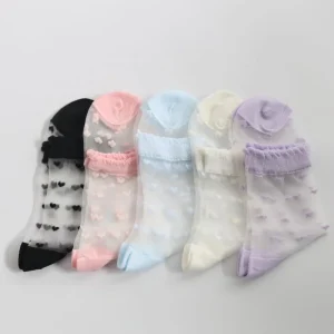 Summer Knitting Woman School Transparent Silk Midi Girls Socks