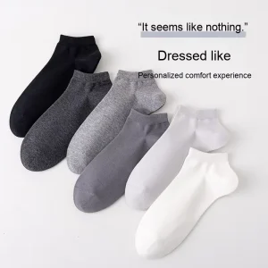 Summer Men’s Crew No Show Socks Black 7A Antibacterial Deodorant Breathable 95% Cotton Solid Color