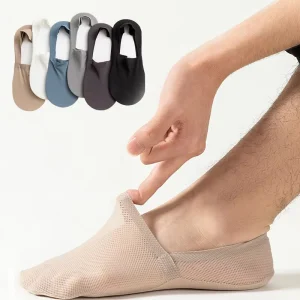 Summer Men’s Mesh Socks Cooling Invisible Low Cut Boat Socks with Anti Slip Silicone Band Breathable Short Socks
