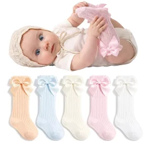 Summer Mesh Baby Girl Bow Knee High Socks Hollow Out Breathable Cotton Princess Long Stockings for Infant Toddler