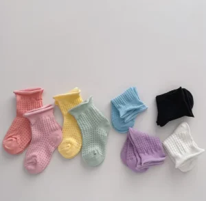 Summer Mesh Baby Kids Breathable Socks Eyelet Cotton Ankle Soft Solid Color Cuffed Socks Girls Boys for Kindergarten