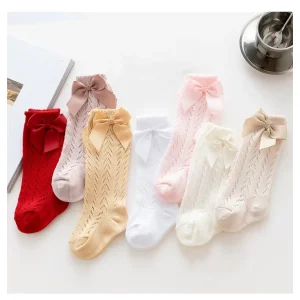 Summer Mesh Bow Newborn Baby Socks Solid Color Long Tube Kids Cotton Socks Cute Sweet Girls Children’s Socks