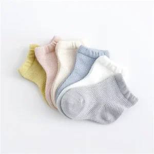 Summer Organic Cotton Solid Color Mesh Casual Baby Socks for Newborn