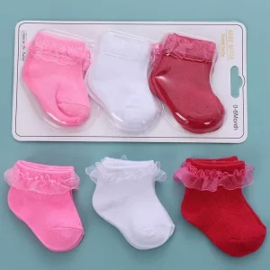 Summer Soft Plain Solid Colors Lace 0-12 Months Newborn Baby 100% Cotton Socks with Gift Box