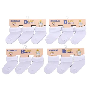 Summer Soft Plain Solid White 0-12 Months Newborn Baby 100% Cotton Socks