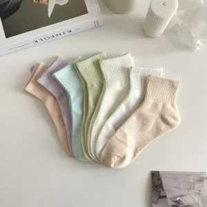 Summer Solid Color Women’s Breathable Cotton Spandex Boat Socks Daily Use Body Logo