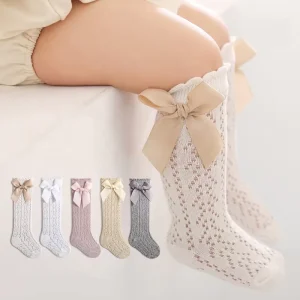 Summer Spanish Long Socks With Bow Girls Newborn Baby Toddler Cotton Knee High Socks