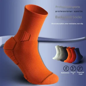 Summer Sports Breathable Mesh Terry Cushion Sole Men’s Quick-Dry Anti-Slip Basketball Crew Socks