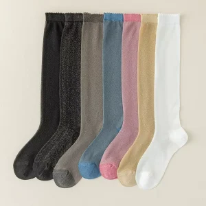 Summer Thin Calf Knee High Stockings Women’s Gold Silver Silk Glitter Socks Sparkling Knee Seamless Toe Long Tube Socks