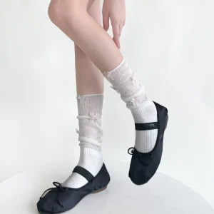 Summer Thin Cotton Sock Like Ankle Socks Solid Color Mid Calf Cute Bow Knot Japanese Style Simple All Match JK Socks for Women