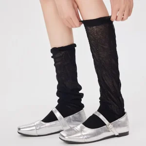 Summer Thin Solid Color Knee High Socks Mesh Slouch Women Socks
