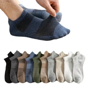Summer Thin Solid Color Knitted Mesh Ankle Boat Socks Men’s Deodorant Sweat Absorbing Invisible Sports Breathable Cuff Body