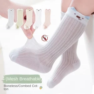 Summer Thin-Thick Baby Mid-Tube Socks Crew High Breathable Mesh Anti-Mosquito Insect Bites Socks for Boys and Girls