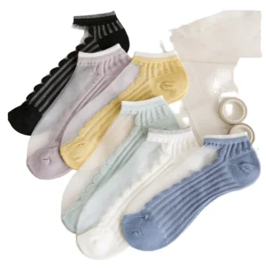 Summer Women’s Breathable Cotton Ankle Crew Socks Thin Bottom Transparent Design Cartoon Eco-Friendly Daily Use Body Logo