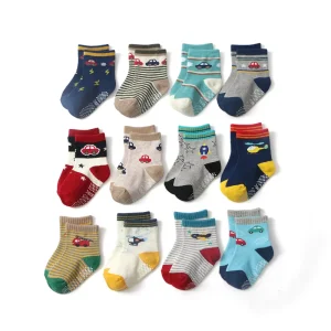 Super Comfy Boy Cotton Anti slip Anti Drop Socks Set 12 Pairs Set Cotton 0 3 Months Baby Socks