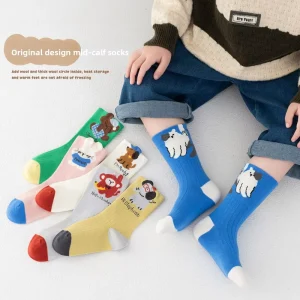 {Super Factory} Spring Autumn Children’s Socks Boys Girls Class Cotton Antibacterial Mid-Calf Socks Jacquard Model HY-2541