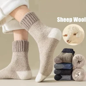 Super Thick Hiking Thermal Socks Men’s Winter Thick Terry Loop Contrast Cuff Heel and Toe Wool Socks