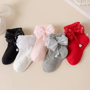 Sweet Lovely 1 12years Bling Bling Princess Ribbed Cotton Socks Baby Girls Children Bow Socks