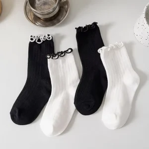 Sweet Ruffled Socks Children’s Ruffled Thin Breathable Black and White Cotton Socks School Uniforms Casual Children’s Socks