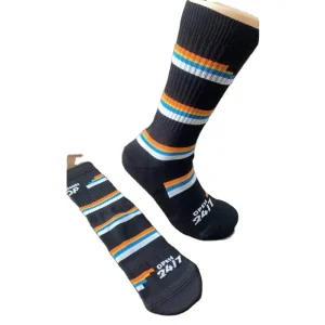 THETA Fashion Black Compression Arch Support Knitted Rib Sport Cotton Stripes Calf Socks Sport Crew Socks