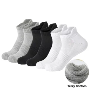 Terry Bottom Cotton Socks for Men Thick Terry Sole Sweat Absorbent Anti Odor Breathable Running Ankle Socks