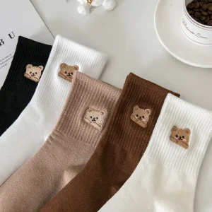 Terry Cute Bear Embroidery Socks Marvel Socks Girl Ruffle Slouch Socks for Women