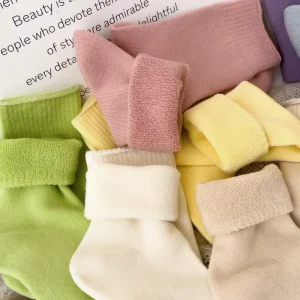 Terry Knitted Women Fleece Lined Thick Cotton Crew Socks Autumn Winter Warm Trendy Print Long Socks