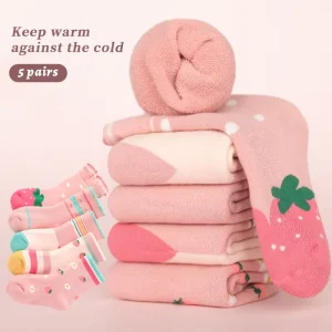 Terry Socks for Children Pink Strawberry Winter Accessories Kids Delicate and Soft Caring for the Skin Athletic