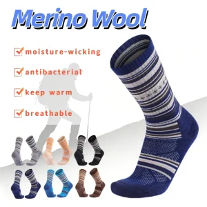 Thermal Merino Wool Crew Terry Cushioned Nordic Fair Isle Pattern Winter Skiing Heavy Hiking Mountain Sports Socks