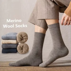 Thermal Terry Solid Color Crew Business Work Warm Winter Soft Dress Hiking Running Merino Wool Socks Men