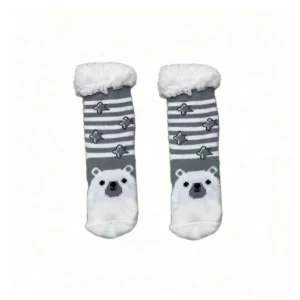 Thermal Toddlers Indoor Socks Sherpa Lined Style with Grips Luxury Candy Cane