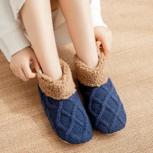 Thermal Warm Blue Non Slip Fleece Lined Plush Floor Women Winter Fuzzy Slipper Socks