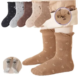 Thick Terry Knitted Crew Socks for Children Winter Mid-Calf Towel Socks Bow Knot Warm for Girls Boys Medium Large