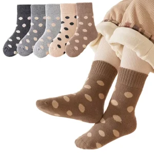 Thick Terry Knitted Socks for Children Winter Mid-Calf Towel Socks Polka Dot Warm Baby Socks Small Medium Large Sizes
