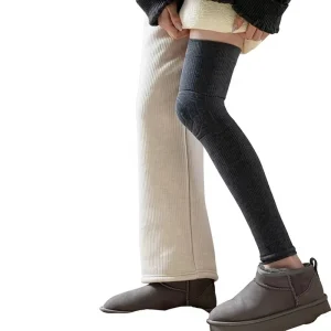 Thick Terry-Lined Thermal Wool Knee-High Socks Anti-Slip Seamless Over-the-Knee Cold-Weather Leg Support Socks Solid Pattern