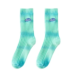 Thick Thread Gradual Tie Dye Snow Mountain Embroidery Men Women Socks Sports Custom Socks