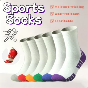 Thick Towel Cushion Bottom Crew Contrast Color Arch Compression Moisture Wicking Breathable Running Basketball Sports Socks