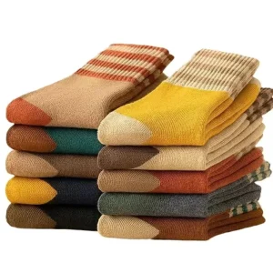 Thick Women’s Crew Length Winter Terry Fleece-Lined Knitted Anti-Bacterial Casual Socks Spandex Polyester Cotton Warm