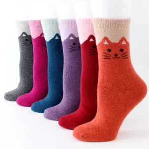Thick Wool Rabbit Cute Sock Girl’s Thick Warm Calcetas De Invierno Cashmere Crew Thermal Women Winter Wool Cat Socks