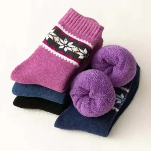 Thickened Terry Wool Socks Retro Style Long Totem Design Women Crew Socks