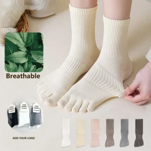 Thickened White Cotton Custom Logo Sports Woman Breathable Black Breathable Socks Five toe Woman Socks