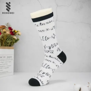Thin Breathable White and Black Mathematical Formula Happy Dress Socks