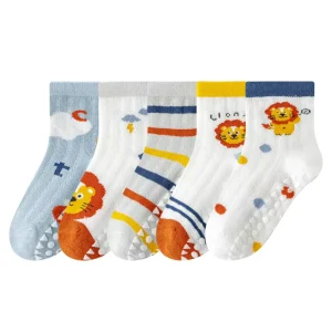 Thin Knitted Crew Non Slip Sweat Absorbent Breathable Floor Socks Boys Girls Spring Summer Cartoon Baby Design